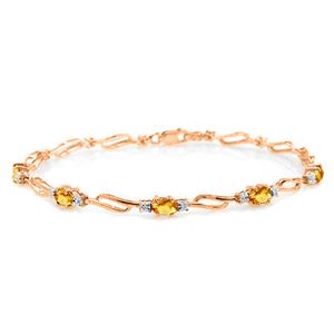 ALARRI 14K Solid Rose Gold Tennis Bracelet w/ Citrine & Diamond