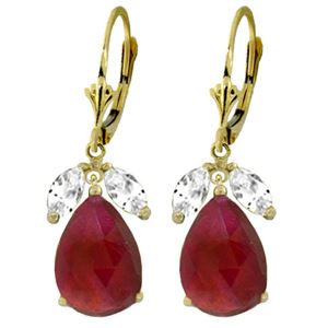 ALARRI 11 Carat 14K Solid Gold Leverback Earrings Ruby White Topaz