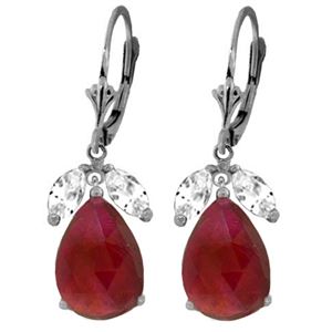 ALARRI 11 Carat 14K Solid White Gold Leverback Earrings Ruby White Topaz