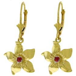 ALARRI 0.2 CTW 14K Solid Gold Leverback Flowers Earrings Ruby