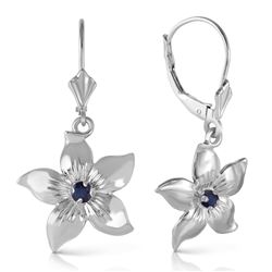 ALARRI 0.2 CTW 14K Solid White Gold Leverback Flowers Earrings Sapphire