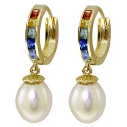 ALARRI 9.3 Carat 14K Solid Gold Hoop Earrings Multicolor Sapphire Pearl