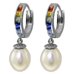 ALARRI 9.3 CTW 14K Solid White Gold Hoop Earrings Multicolor Sapphire Pearl