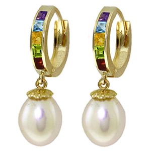 ALARRI 9 Carat 14K Solid Gold Prestige Multi Gemstones Pearl Earrings