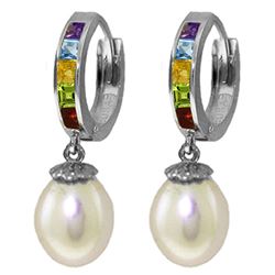 ALARRI 9 Carat 14K Solid White Gold Perfect Match Multi Gemstones Earrings