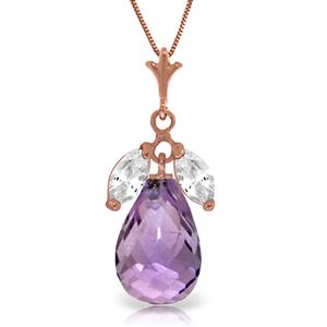 ALARRI 14K Solid Rose Gold Necklace w/ Purple Amethysts & Rose Topaz