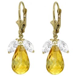 ALARRI 14.4 Carat 14K Solid Gold Leverback Earrings Citrine White Topaz