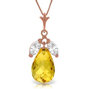 ALARRI 14K Solid Rose Gold Necklace w/ Citrine & Rose Topaz