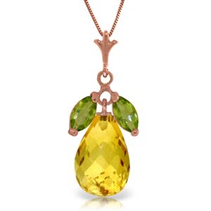 ALARRI 14K Solid Rose Gold Necklace w/ Natural Peridots & Citrine