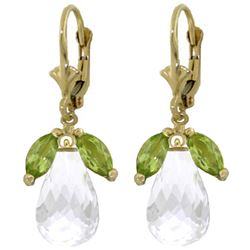 ALARRI 14.4 Carat 14K Solid Gold Leverback Earrings Peridot White Topaz