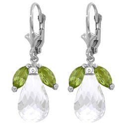 ALARRI 14.4 CTW 14K Solid White Gold Leverback Earrings Peridot White Topaz