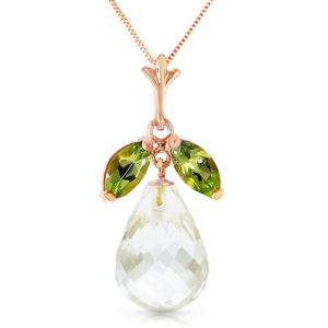 ALARRI 14K Solid Rose Gold Necklace w/ Natural Peridots & Rose Topaz