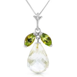 ALARRI 7.2 Carat 14K Solid White Gold Necklace Natural Peridot White Topaz