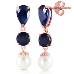 ALARRI 14K Solid Rose Gold Chandelier Earrings w/ Sapphires & Pearls