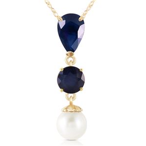 ALARRI 5.05 Carat 14K Solid Gold Stamp Your Love Sapphire Pearl Necklace