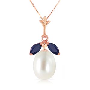 ALARRI 14K Solid Rose Gold Necklace w/ Natural Pearl & Sapphires