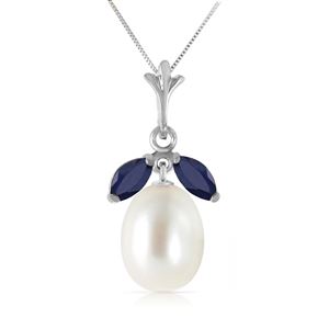 ALARRI 4.5 Carat 14K Solid White Gold Necklace Natural Pearl Sapphire