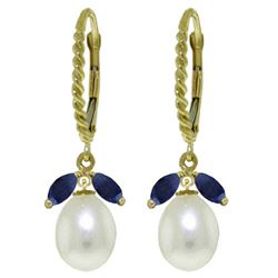 ALARRI 9 Carat 14K Solid Gold Leverback Earrings Sapphire Pearl