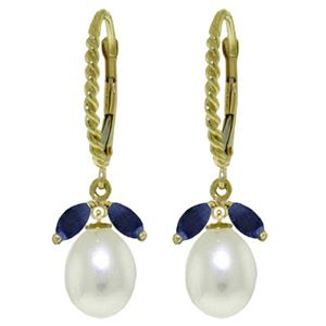 ALARRI 9 Carat 14K Solid Gold Leverback Earrings Sapphire Pearl