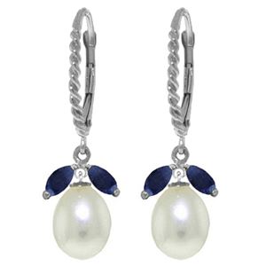 ALARRI 9 Carat 14K Solid White Gold Leverback Earrings Sapphire Pearl