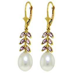 ALARRI 9.2 CTW 14K Solid Gold Fern Amethyst Pearl Earrings