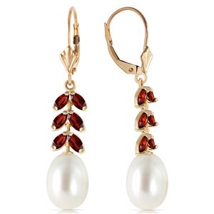 ALARRI 9.2 Carat 14K Solid Gold Fern Garnet Pearl Earrings