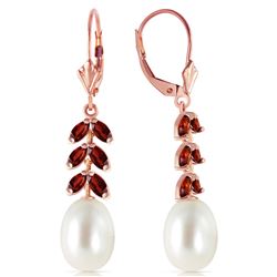 ALARRI 14K Solid Rose Gold Leverback Earrings w/ Garnets & Pearls