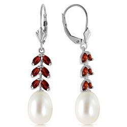 ALARRI 9.2 Carat 14K Solid White Gold Renewed Soul Garnet Pearl Earrings