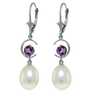 ALARRI 9 Carat 14K Solid White Gold We Always Agree Amethyst Pearl Earrings