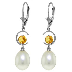 ALARRI 9 Carat 14K Solid White Gold Whatever Whenever Citrine Pearl Earrings