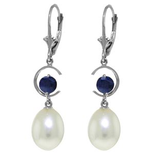 ALARRI 9 CTW 14K Solid White Gold Getting Along Sapphire Pearl Earrings