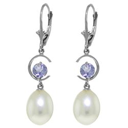 ALARRI 9 Carat 14K Solid White Gold Relate Tanzanite Pearl Earrings