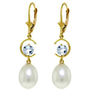 ALARRI 9 Carat 14K Solid Gold Moonstruck Aquamarine Pearl Earrings