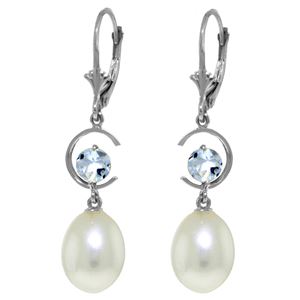 ALARRI 9 CTW 14K Solid White Gold Meeting At Delphi Aquamarine Pearl Earrings