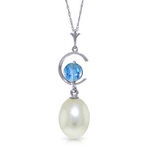 ALARRI 4.5 Carat 14K Solid White Gold Such An Honor Blue Topaz Pearl Necklace