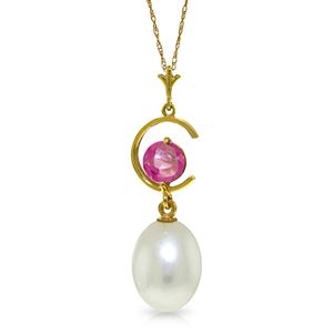 ALARRI 4.5 Carat 14K Solid Gold Necklace Natural Pearl Pink Topaz