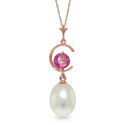 ALARRI 14K Solid Rose Gold Necklace w/ Natural Pearl & Pink Topaz