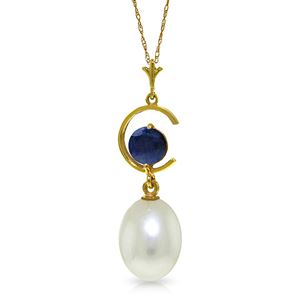 ALARRI 4.5 CTW 14K Solid Gold Surf Ruffles Sapphire Pearl Necklace