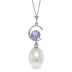 ALARRI 4.5 Carat 14K Solid White Gold Necklace Natural Pearl Tanzanite