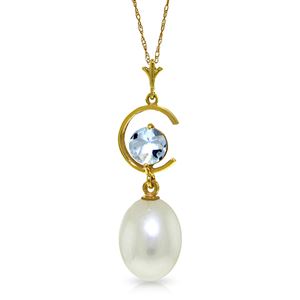 ALARRI 4.5 CTW 14K Solid Gold Necklace Natural Pearl Aquamarine