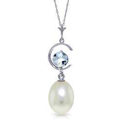 ALARRI 4.5 Carat 14K Solid White Gold Necklace Natural Pearl Aquamarine