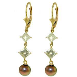 ALARRI 6.5 Carat 14K Solid Gold Chandelier Earrings Aquamarine Pearl