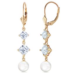 ALARRI 6.5 Carat 14K Solid Gold Classic Aquamarine Pearl Earrings