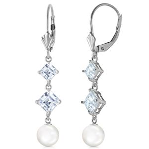 ALARRI 6.5 Carat 14K Solid White Gold Room For You Aquamarine Pearl Earrings