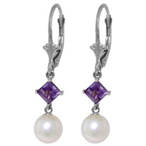 ALARRI 5 Carat 14K Solid White Gold Agree To Disagree Amethyst Pearl Earrings