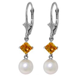 ALARRI 5 CTW 14K Solid White Gold Compelling Citrine Pearl Earrings