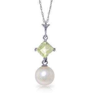 ALARRI 2.5 Carat 14K Solid White Gold Indian Summer Aquamarine Pearl Necklace