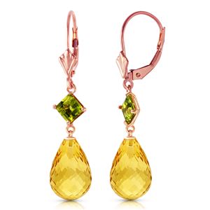 ALARRI 14K Solid Rose Gold Leverback Earrings w/ Peridots & Citrines