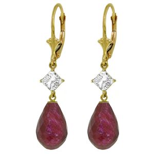 ALARRI 18.6 Carat 14K Solid Gold Leverback Earrings White Topaz Ruby