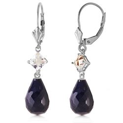 ALARRI 18.6 CTW 14K Solid White Gold Leverback Earrings White Topaz Sapphire